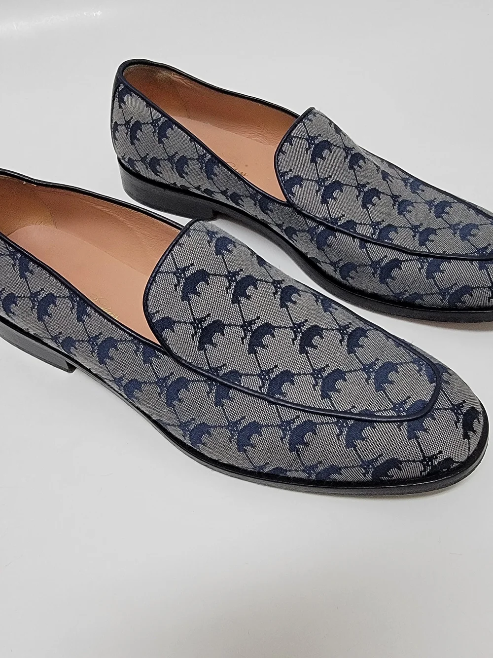 Brooks Brothers Womens Navy Leather Trimmed Logo Jacquard Loafer Dress Shoes 8